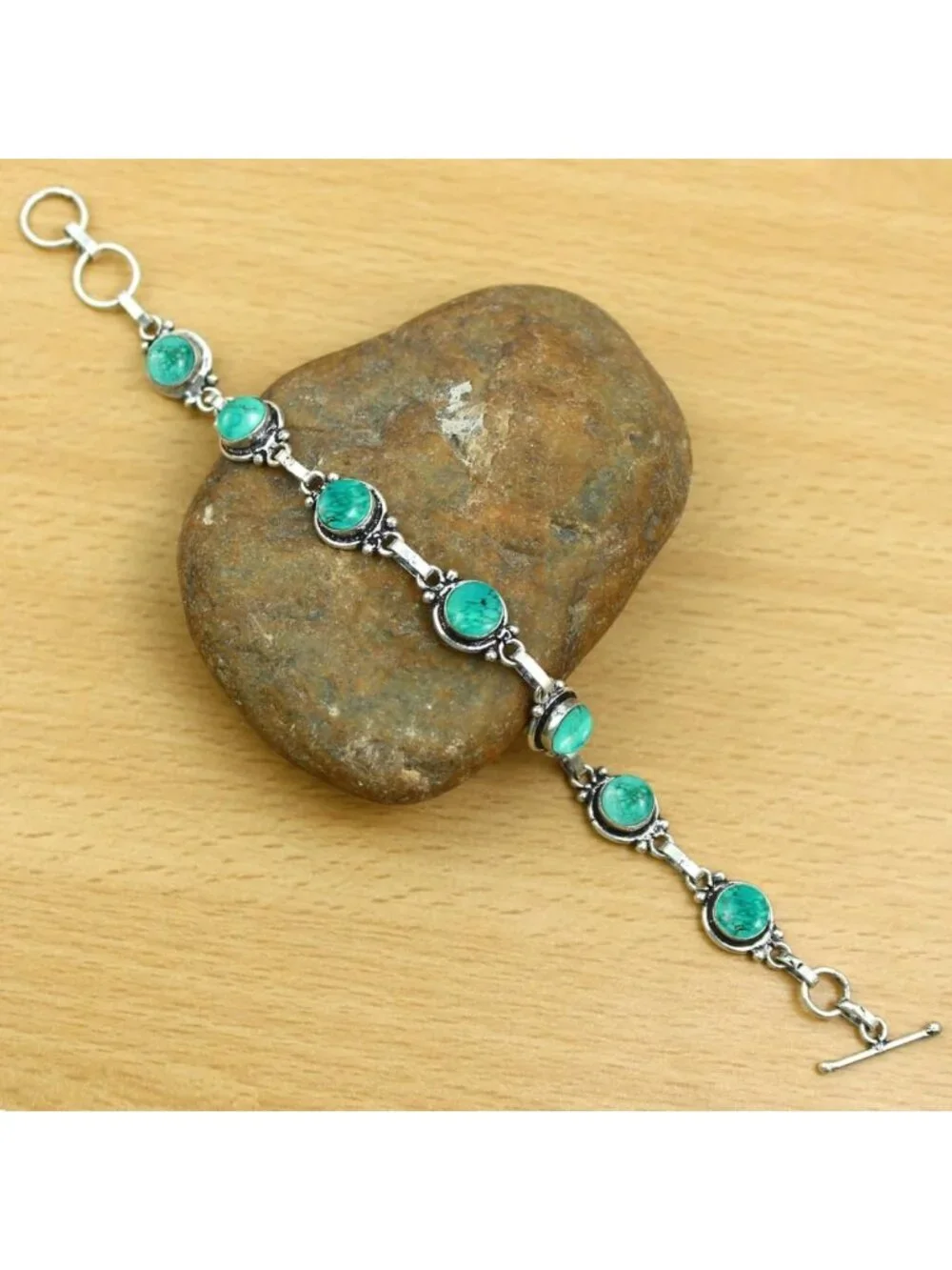 Vintage Bohemian Gemstone Bracelet - Handmade Silver Plated Adjustable Jewelry